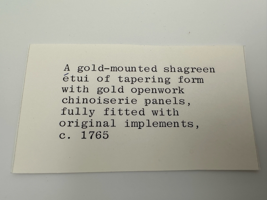 Antique Gold-Mounted Shagreen Etui Of Tapering Form With Gold Openwork Chinoiserie Panels Circa 1765 4'L Sold In 1983 In London Via Halcyon Days Antiques For 4,530 Pounds In Today's Pounds [Photo 4]
