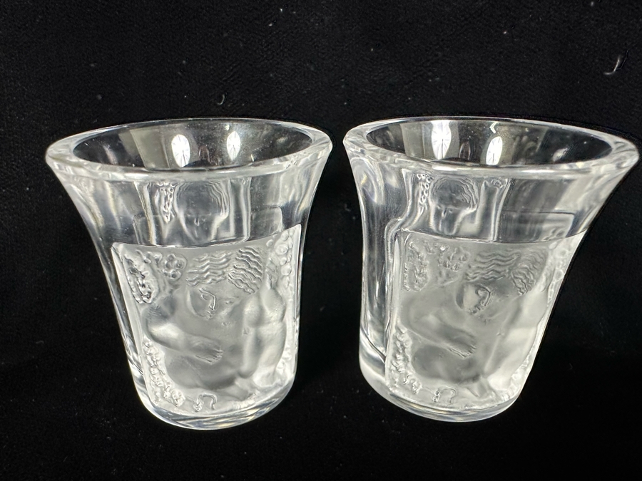 Pair Of Lalique France Enfants Liquor Crystal Shot Glasses 1.75H [Photo 3]