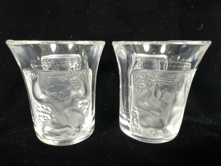 Pair Of Lalique France Enfants Liquor Crystal Shot Glasses 1.75H [Photo 2]