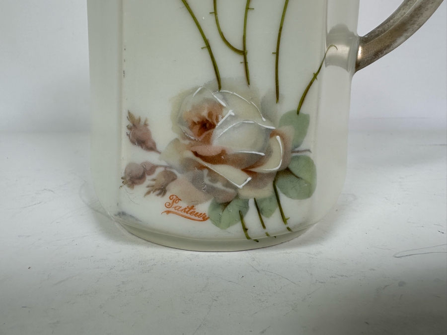 Hand Painted Pitcher With Roses Signed Pasteur 7.5H [Photo 4]