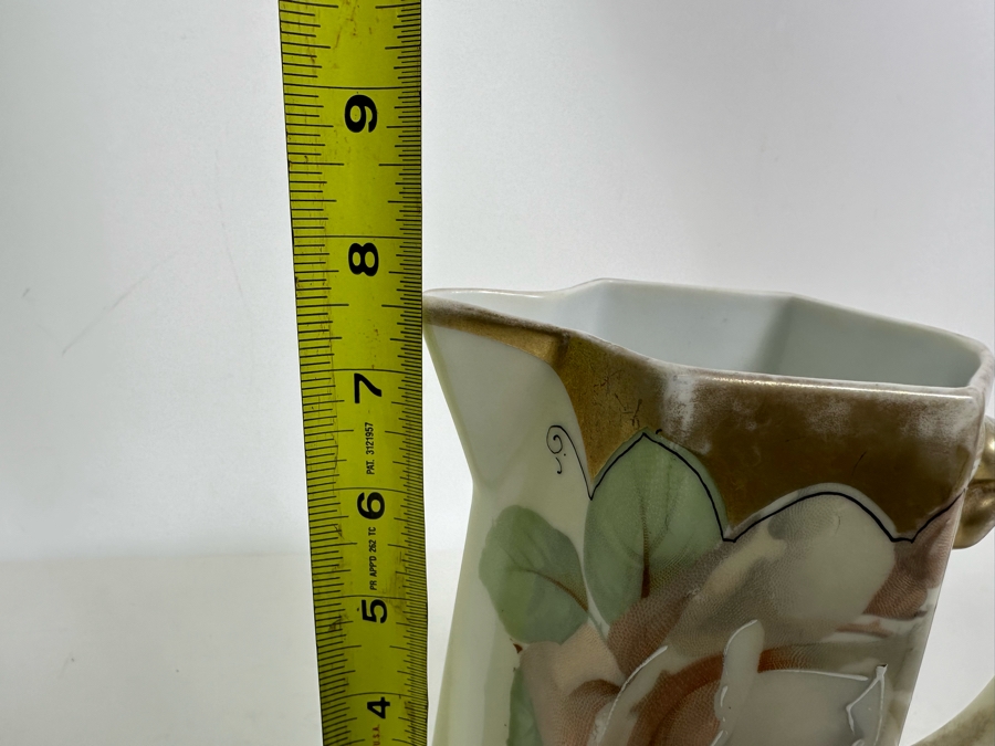 Hand Painted Pitcher With Roses Signed Pasteur 7.5H [Photo 10]