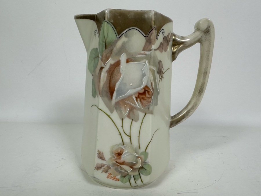 Hand Painted Pitcher With Roses Signed Pasteur 7.5H [Photo 2]