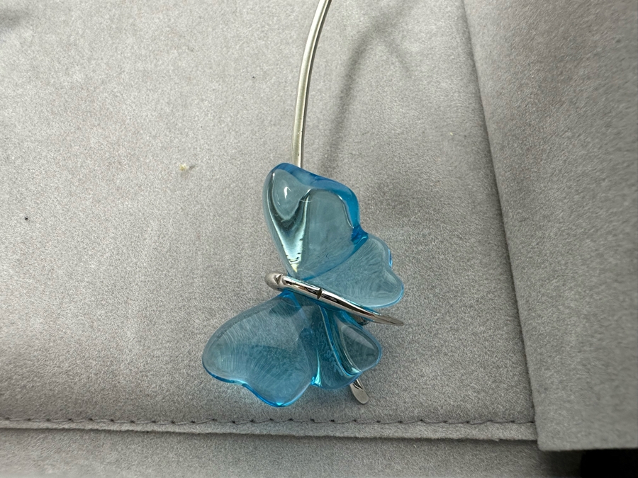 Lalique Papillon Crystal Butterfly Sterling Silver Choker Necklace With Original Box [Photo 4]