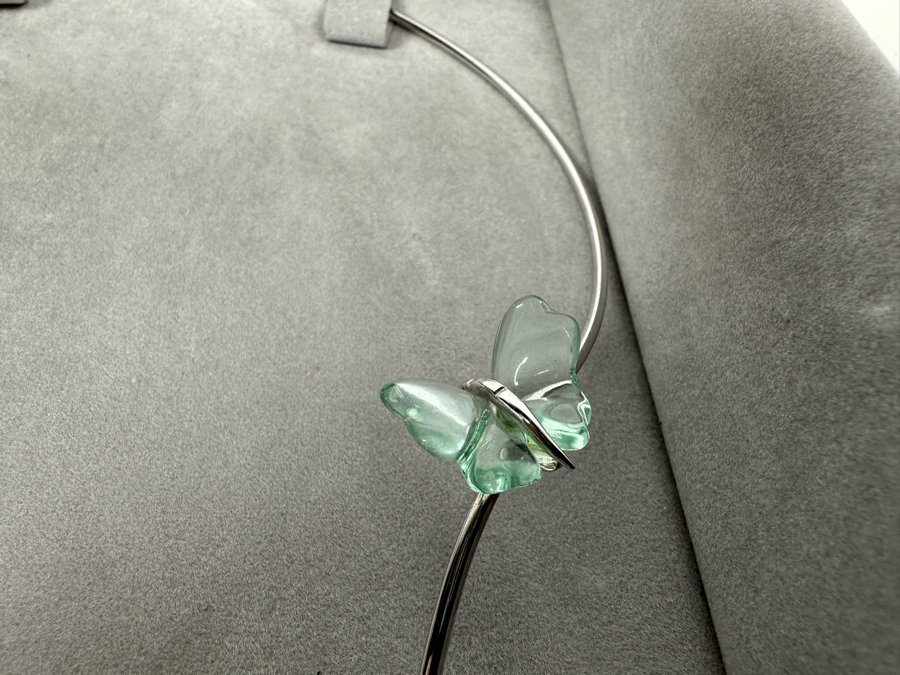 Lalique Papillon Crystal Butterfly Sterling Silver Choker Necklace With Original Box [Photo 5]