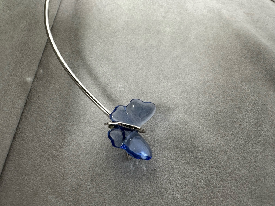 Lalique Papillon Crystal Butterfly Sterling Silver Choker Necklace With Original Box [Photo 6]