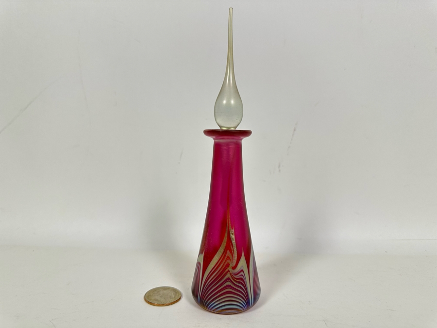 Signed Art Glass Perfume Bottle 7.25H [Photo 2]