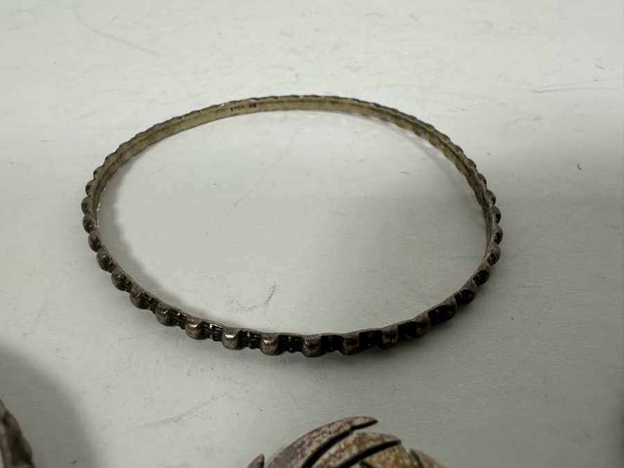 (3) Sterling Silver Bracelets And Sterling Silver Pin Brooch 40.6g [Photo 6]