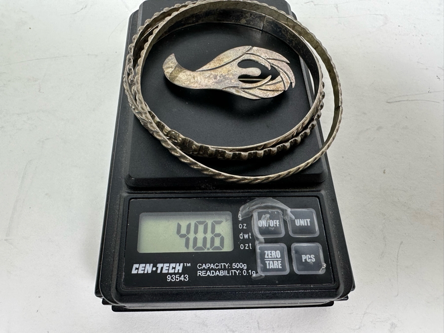 (3) Sterling Silver Bracelets And Sterling Silver Pin Brooch 40.6g [Photo 8]