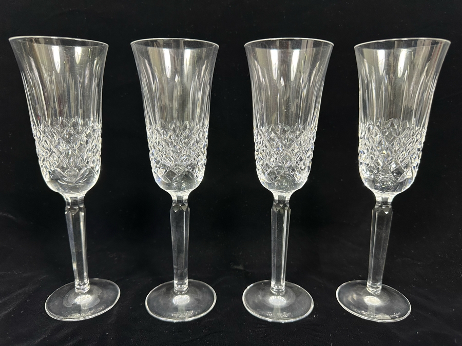Waterford Crystal Fluted Champagne Kelsey, Set Of Four Stemware Glasses 8.75H