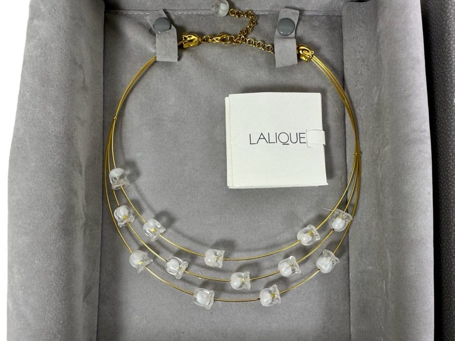 Lalique Muguet Sterling Silver Gilt 3 Strand Crystal Lilly Of The Valley Choker Necklace With Original Box [Photo 1]