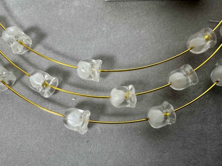 Lalique Muguet Sterling Silver Gilt 3 Strand Crystal Lilly Of The Valley Choker Necklace With Original Box [Photo 3]