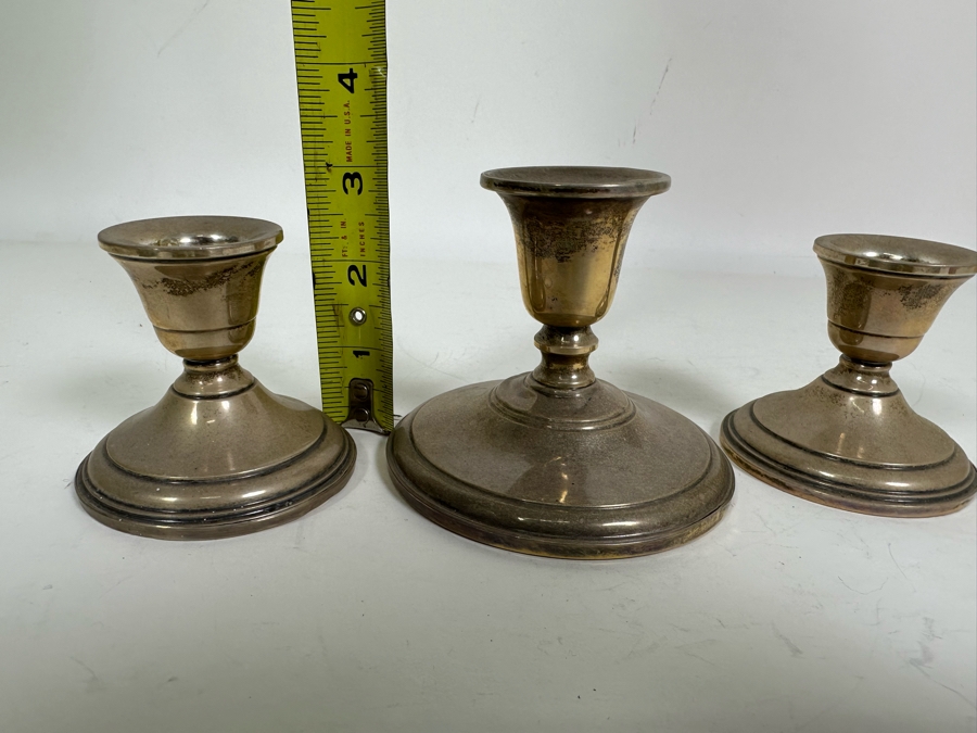 Set Of Three Weighted Sterling Silver Candleholders 2.5 - 3H [Photo 6]