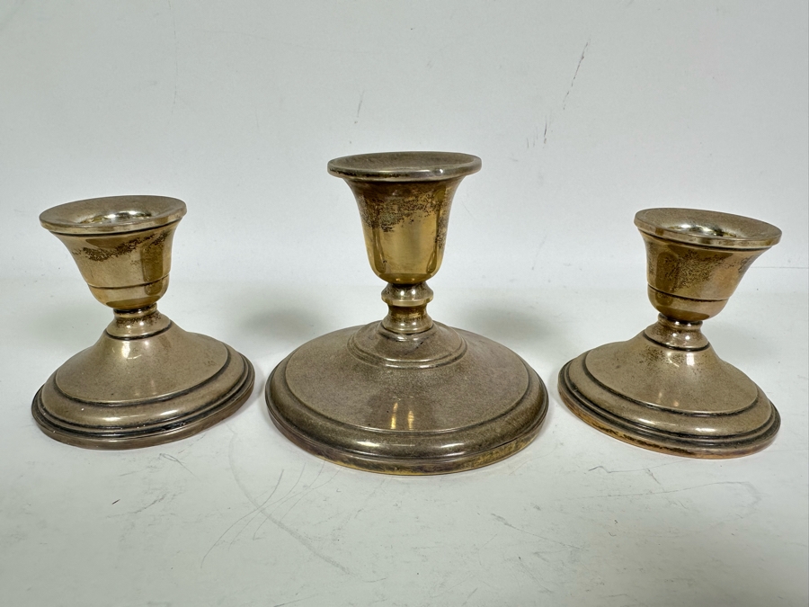 Set Of Three Weighted Sterling Silver Candleholders 2.5 - 3H [Photo 3]