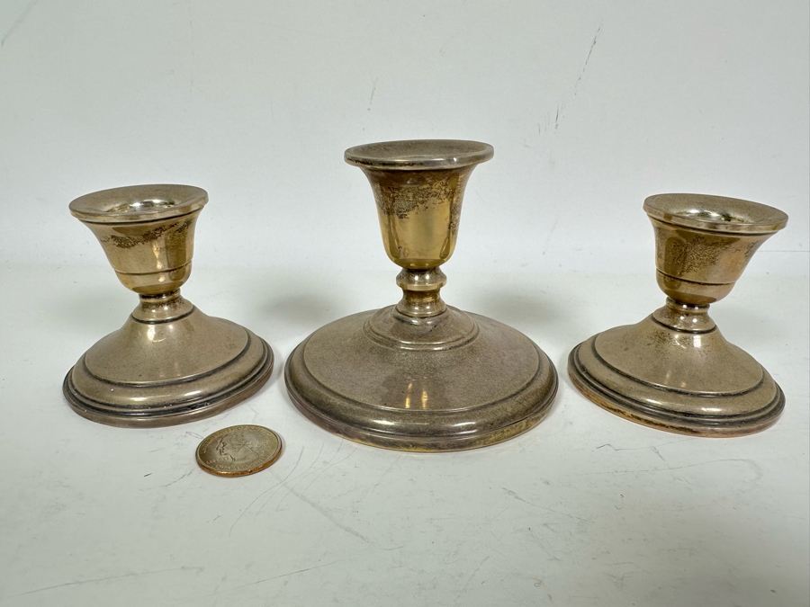 Set Of Three Weighted Sterling Silver Candleholders 2.5 - 3H [Photo 2]