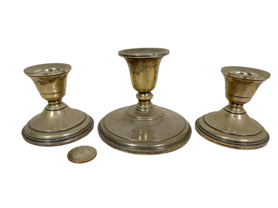 Set Of Three Weighted Sterling Silver Candleholders 2.5 - 3H