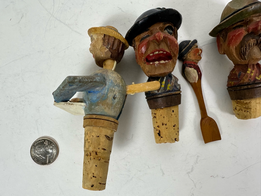 Four Hand Carved Wooden Wine Stoppers & Spoon [Photo 9]