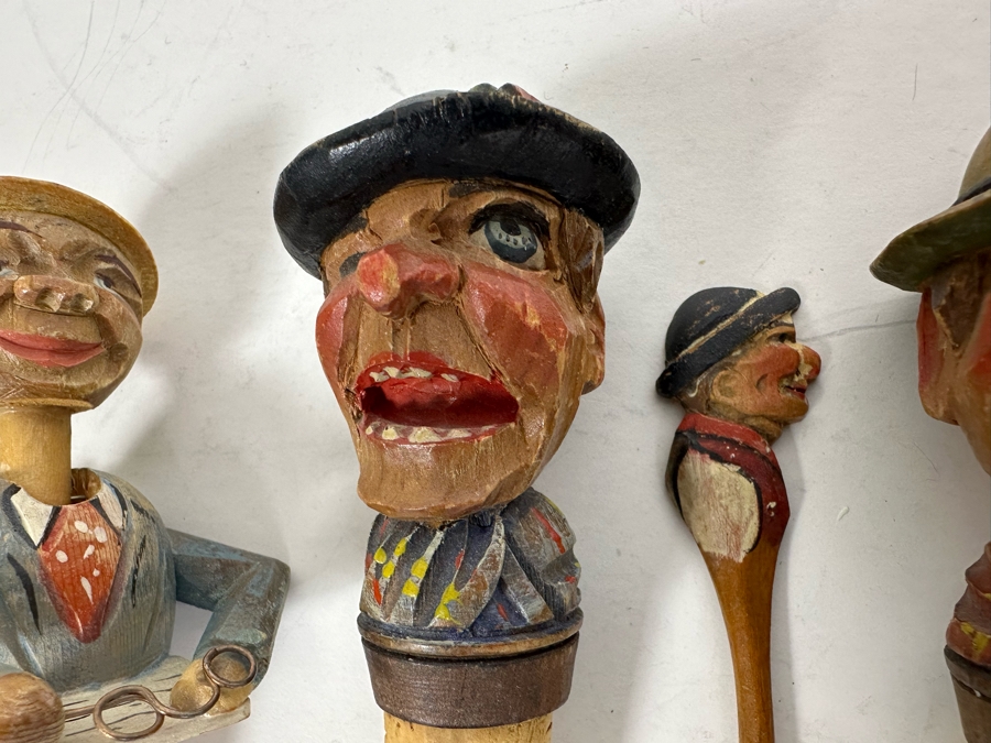 Four Hand Carved Wooden Wine Stoppers & Spoon [Photo 2]