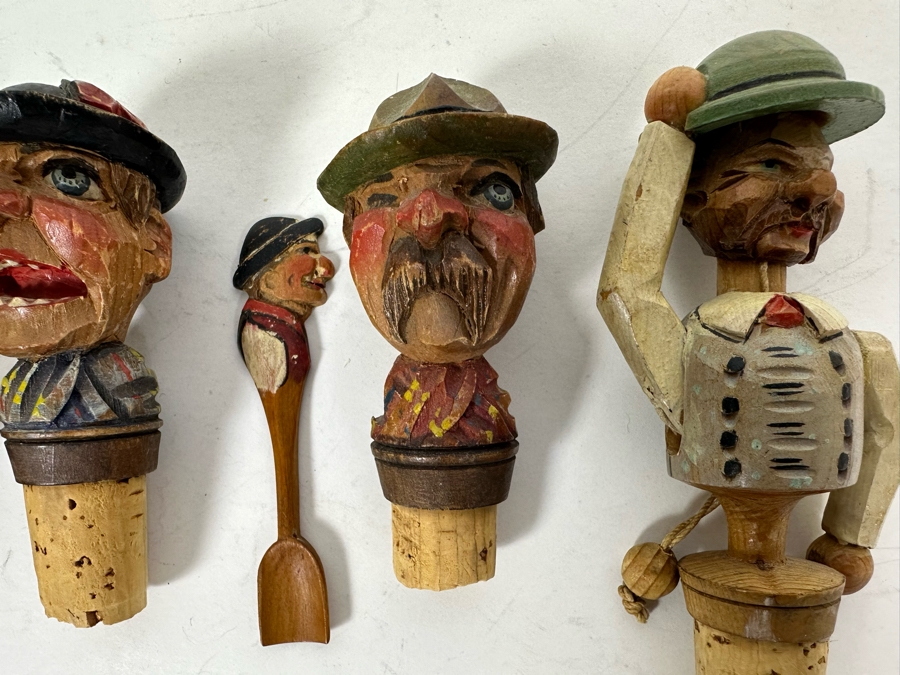 Four Hand Carved Wooden Wine Stoppers & Spoon [Photo 6]