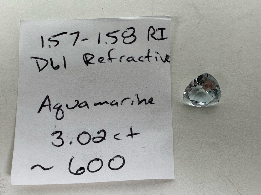 3ct Aquamarine Loose Stone 1.57-1.58RI D61 Refractive Estimate $600 [Photo 2]