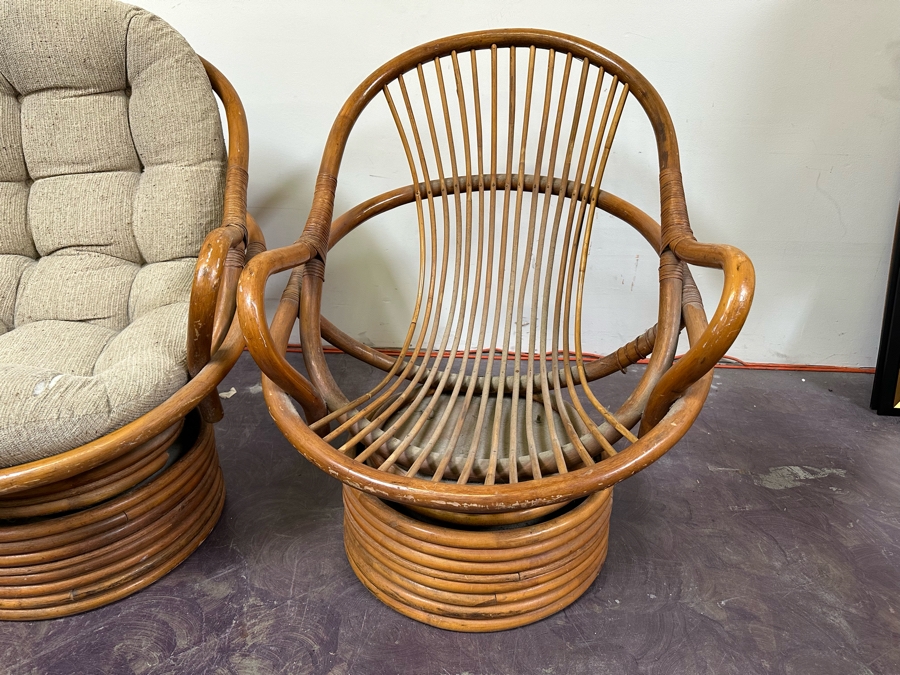 JUST ADDED - Vintage Rattan Swivel Chairs By Sun Products 31W X 35D X 38H, A Pair [Photo 10]