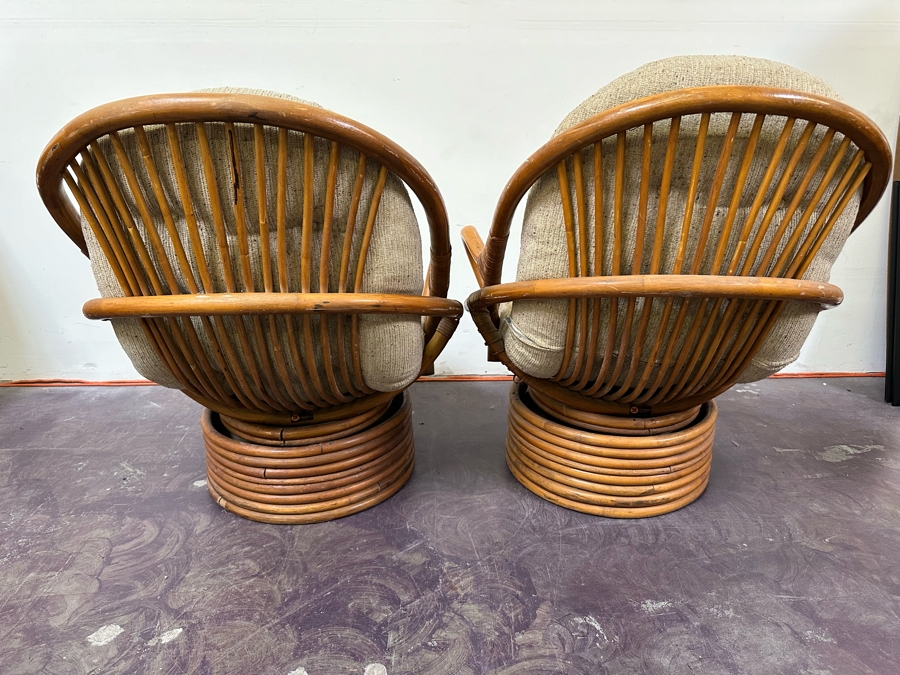 JUST ADDED - Vintage Rattan Swivel Chairs By Sun Products 31W X 35D X 38H, A Pair [Photo 7]