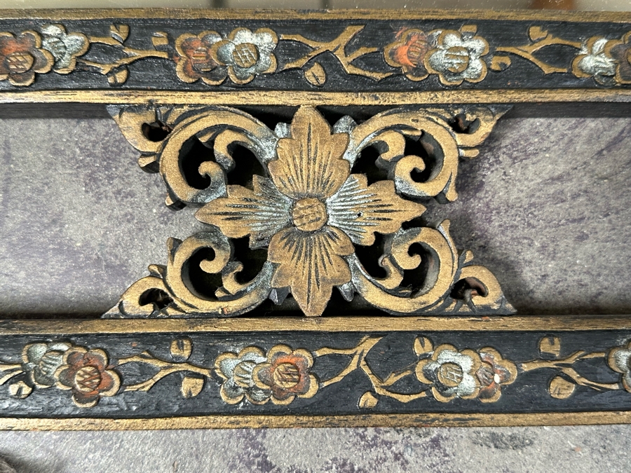 Vintage Relief Carved Chinese Wooden Wall Mirror 20 X 36 [Photo 5]