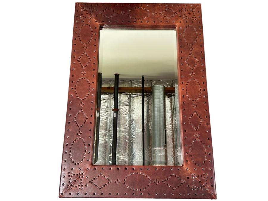 Ralph Lauren Leather Wrapped Wall Mirror With Brass Nailhead Designs 33 X 48 [Photo 1]