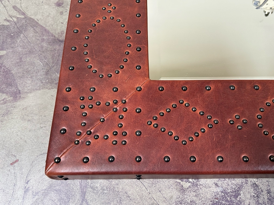 Ralph Lauren Leather Wrapped Wall Mirror With Brass Nailhead Designs 33 X 48 [Photo 2]