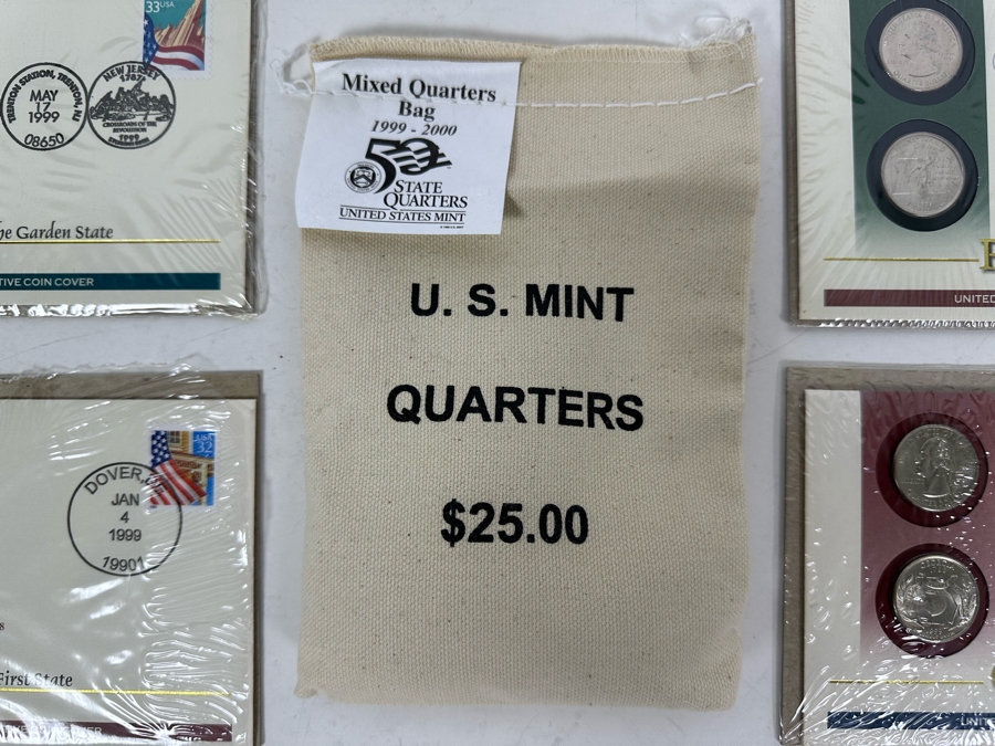 Mixed Quarters Bag $25 1999-2000 From The U.S. Mint And Four First Day Covers State Quarters From New Jersey, Delaware, Pennsylvania & Georgia [Photo 2]