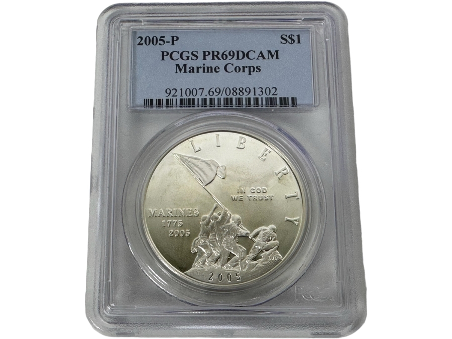 Graded Coin PCGS PR69DCAM Marine Corps 2005 Silver Dollar Commemorative Coin