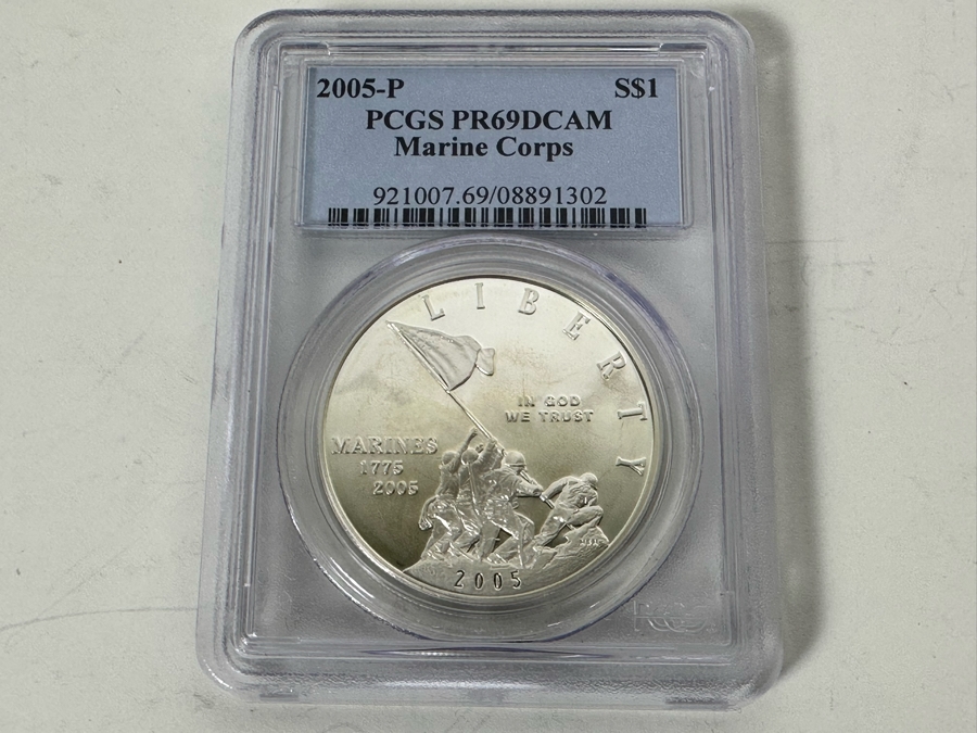 Graded Coin PCGS PR69DCAM Marine Corps 2005 Silver Dollar Commemorative Coin [Photo 3]