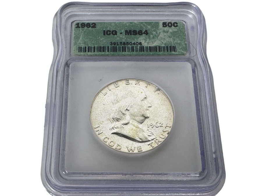 Graded Coin 1962 Franklin Half Dollar ICG MS64 Silver Coin