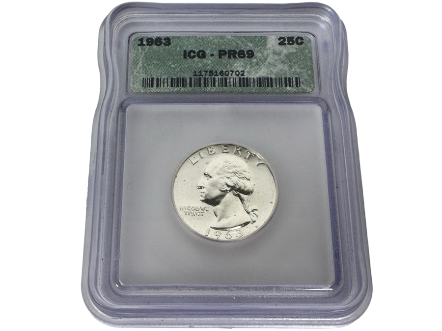 Graded Coin 1963 Silver Quarter ICG PR69