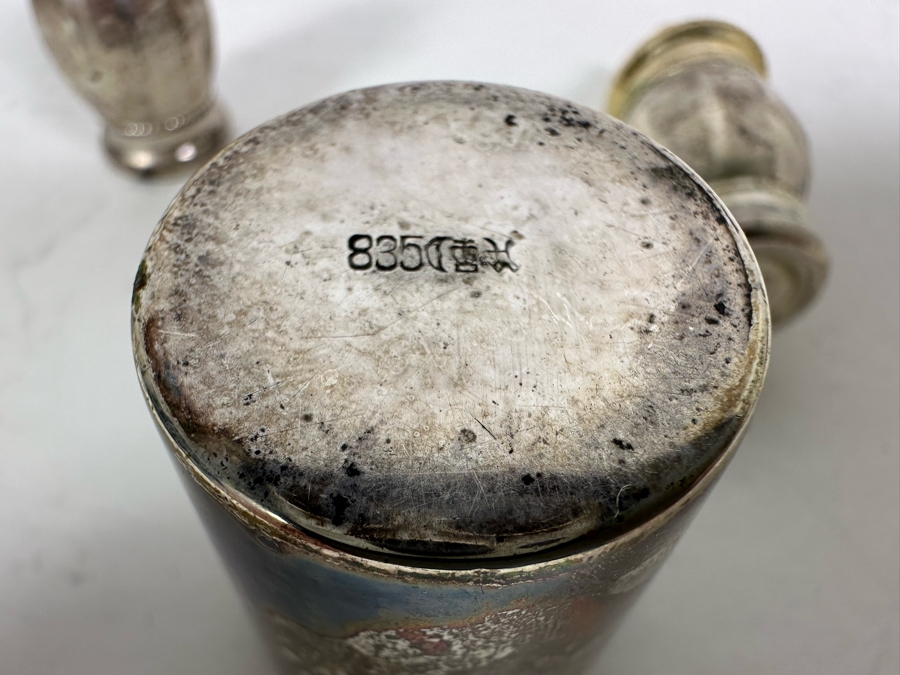 Vintage 835 Siver Shot Glass And Pair Of Sterling Silver Salt & Pepper Shakers 46.1g [Photo 3]