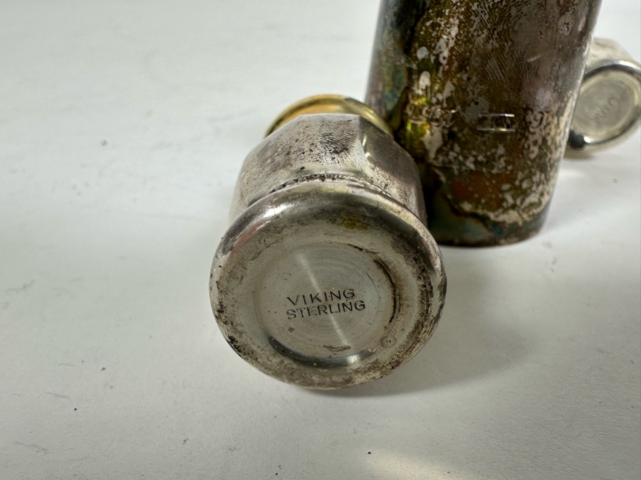 Vintage 835 Siver Shot Glass And Pair Of Sterling Silver Salt & Pepper Shakers 46.1g [Photo 5]