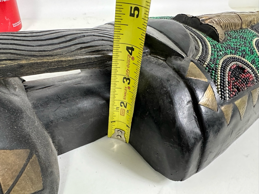 Hand Carved Wooden African Mask With Bead And Metal Work From Ghana 9.5W X 4D X 37H [Photo 14]