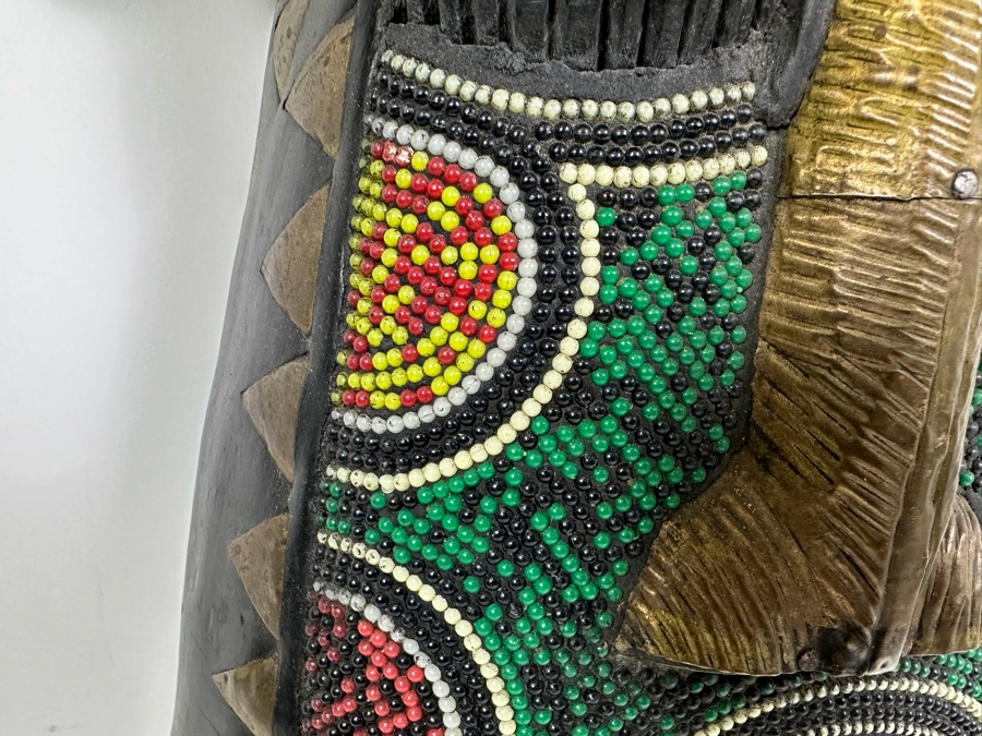 Hand Carved Wooden African Mask With Bead And Metal Work From Ghana 9.5W X 4D X 37H [Photo 4]