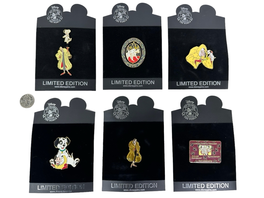 Six Large Limited Edition Disney's One Hundred and One Dalmatians Trading Pins On Cards [Photo 1]