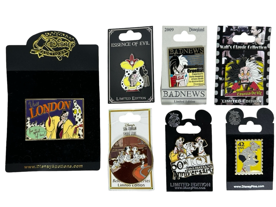 Disney's One Hundred and One Dalmatians Trading Pins With Cards Including Five Limited Edition Pins Cruela De Vil