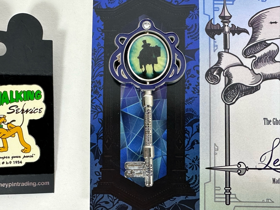 TBDSeven Disney Trading Pins With Cards And The Haunted Mansion Disneyland Resort Drawstring Trading Pouch [Photo 4]