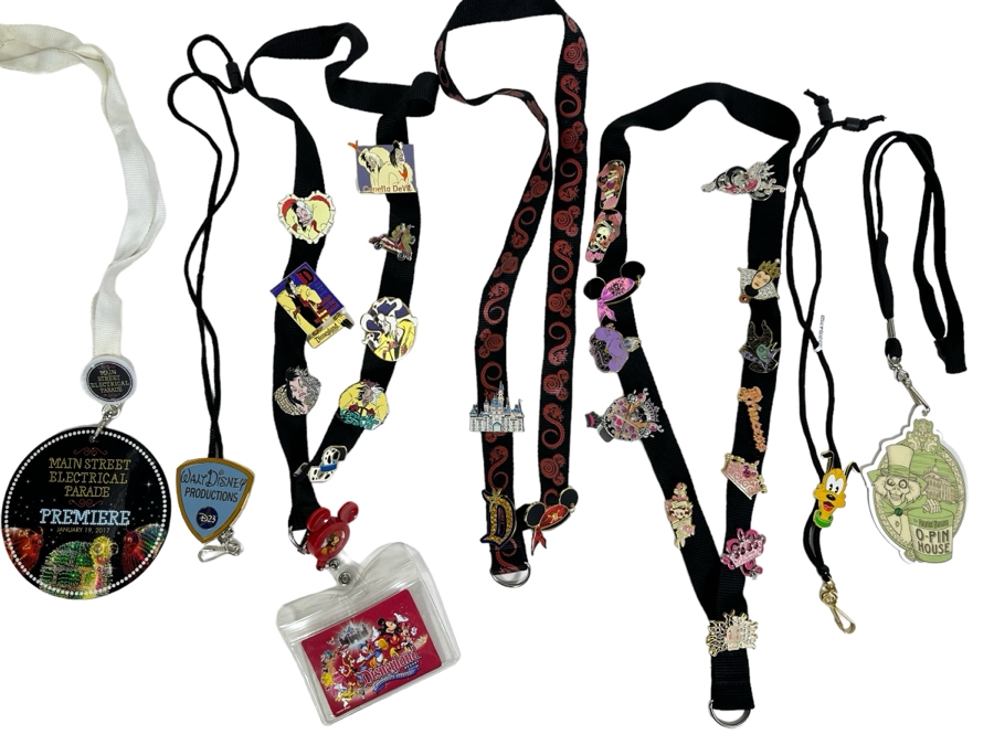 Collection Of Disneyland Lanyards With Disney Trading Pins - See Photos For Pins [Photo 1]