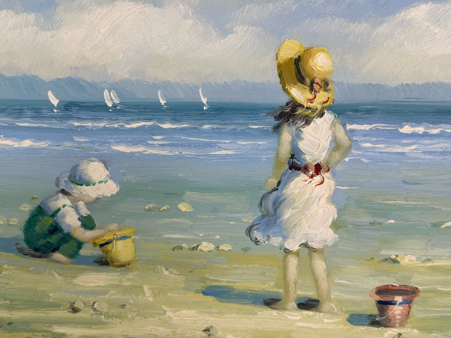 Original Signed Seascape Oil Painting On Canvas 16 X 12 In Gilt Wooden Frame 24 X 21 [Photo 3]