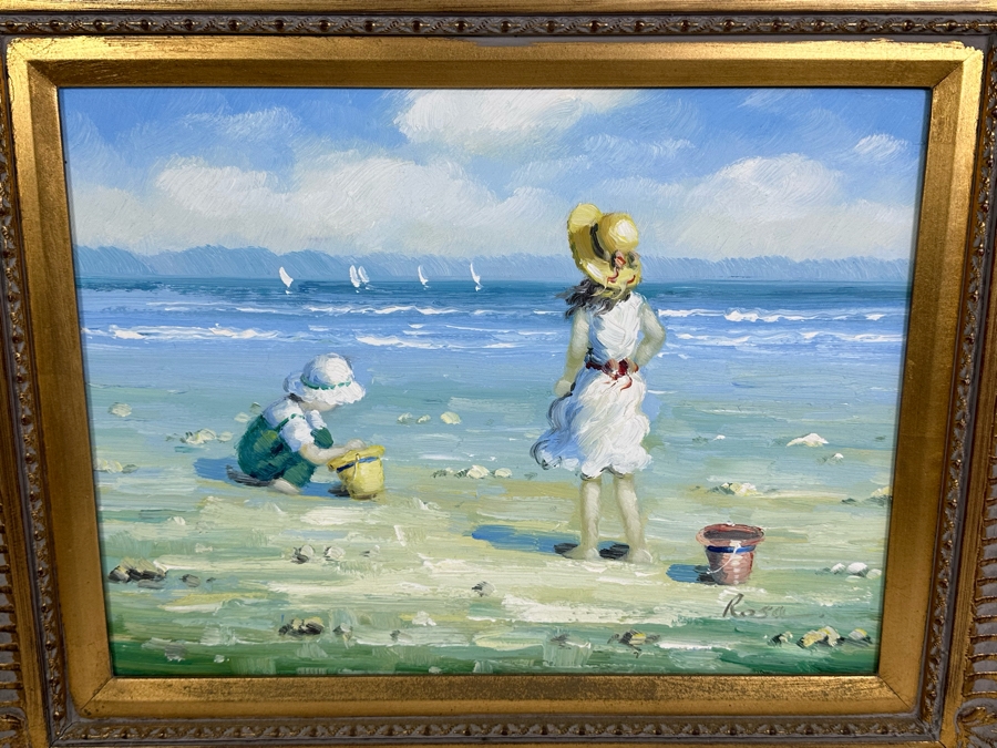 Original Signed Seascape Oil Painting On Canvas 16 X 12 In Gilt Wooden Frame 24 X 21 [Photo 2]