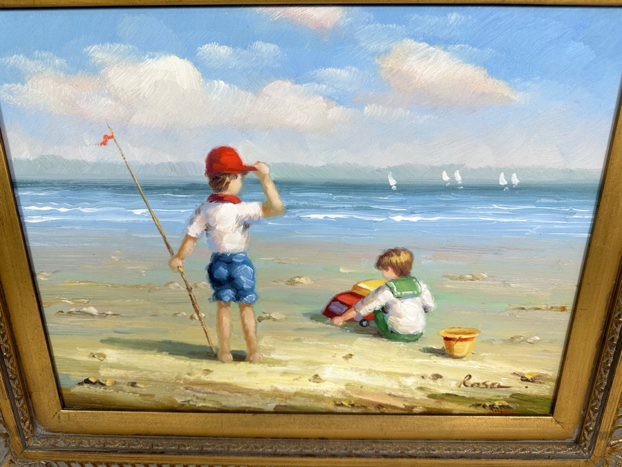 Original Signed Seascape Oil Painting On Canvas 16 X 12 In Gilt Wooden Frame 24 X 21 [Photo 3]