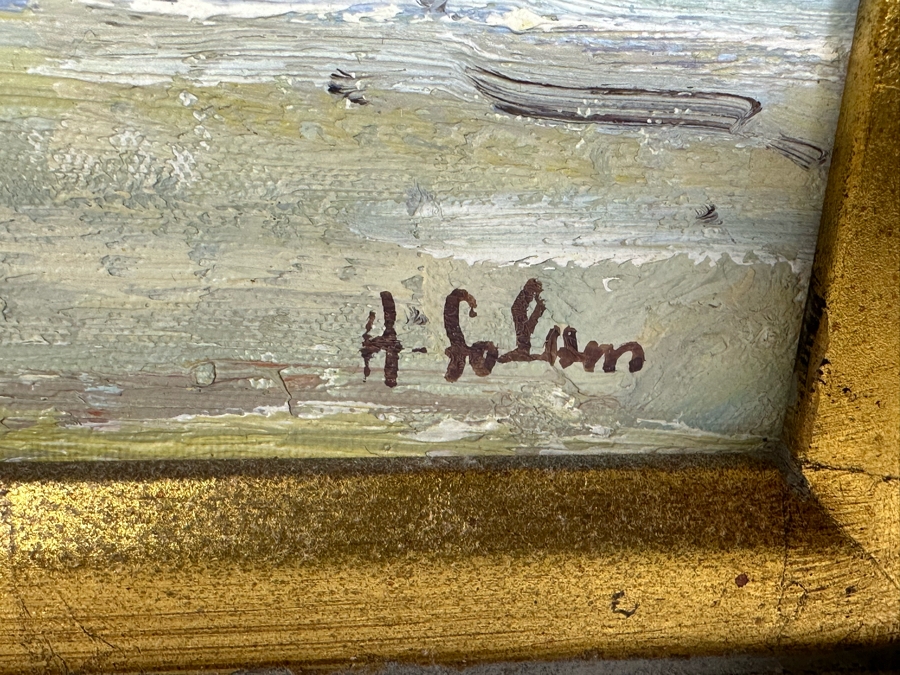 Original Signed Seascape Oil Painting On Canvas 10 X 8 In Gilt Wooden Frame 18 X 16.5 [Photo 4]