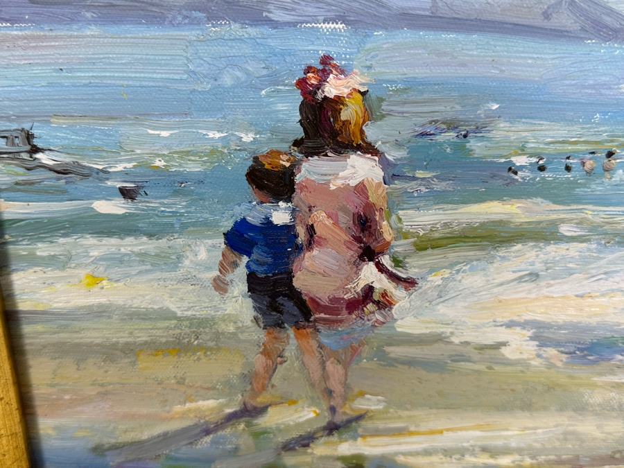 Original Signed Seascape Oil Painting On Canvas 10 X 8 In Gilt Wooden Frame 18 X 16.5 [Photo 3]