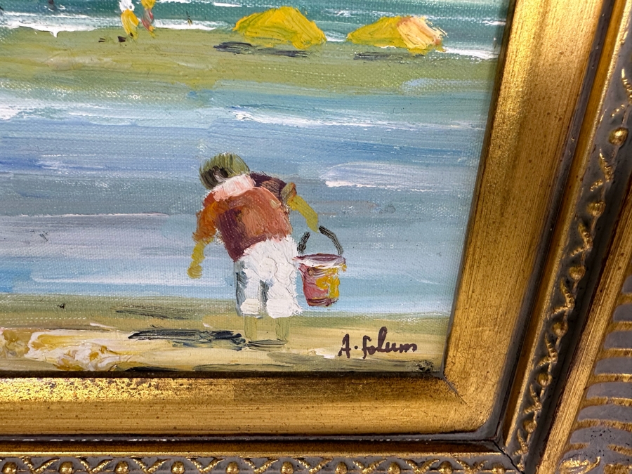 Original Signed Seascape Oil Painting On Canvas 10 X 8 In Gilt Wooden Frame 18 X 16.5 [Photo 4]