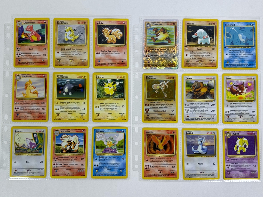 Vintage Pokemon Cards - 18 Cards Stored In Protective Sleeves Ready For Grading With 2 Holographic Cards