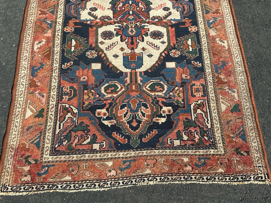 Antique Hand Knotted Wool Persian Area Rug - See Photos For Damage To Edges 67' X 40' [Photo 2]