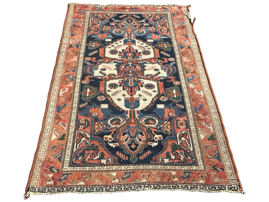 Antique Hand Knotted Wool Persian Area Rug - See Photos For Damage To Edges 67' X 40'